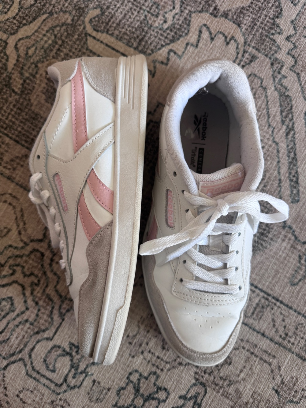 Classic Reebok Galaxy 7 White Sneakers with Pink Stripe Detailing